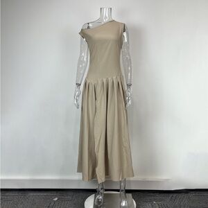 Elegant Beige One-Shoulder Dress